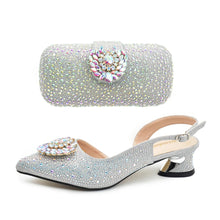 Purple Shoe and Bag Set for Party Women Shoes and Bags To Match Set Italy Elegant Rhinestone Lady Heeled Pumps Women Wedding