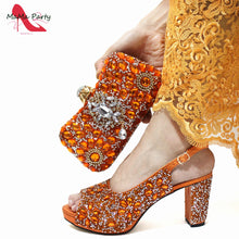 2024 Fashion New Arrivals INS Hot Sale Full Crystal Shinning Shoes and Bag Set for Dress in Red Color Sandals Christmas Party