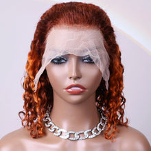 Ginger Orange Brown Colored Water Wave Bob Wigs Transparent 13x4 Lace Front Human Hair Wig For Women P4/350 Highlight Curly Wigs