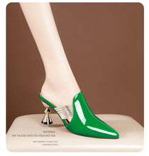High Heel Slippers Pointed Toe Shoes Woman Elegant Mules Shoes Women Black Green Metal Heel Outdoors Womens Slippers Big Size