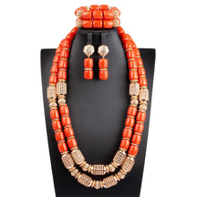 32 inches Long Orange Beads African Jewelry Set Women Bridal Party Costume Necklace Jewelry Set