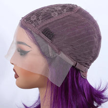 Brazilian Cosplay Purple Hair 13x5x1 T Part Transparent Lace Front Human Hair Wigs 180D  Short Straight Lace Bob Wigs Human Wigs