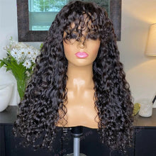 Wear and Go Glue less Wig Water Wave Human Hair Wigs with Bangs for Black Women 180% Density