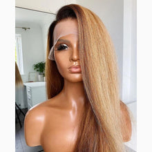 Yaki 26 inch 180Density Soft Long Ombre Blonde Kinky Straight Lace Front Wig For Women With BabyHair Preplucked Natural Hairline