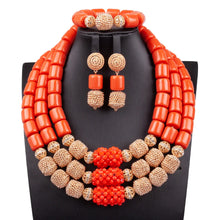 32 inches Long Orange Beads African Jewelry Set Women Bridal Party Costume Necklace Jewelry Set