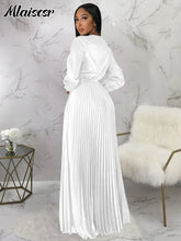 Mlaiscsr Elegant Wedding Guest Pleated Long Dress Women V Neck Lantern Sleeves Sashes Big Swing Sexy Birthday Party Evening Robe