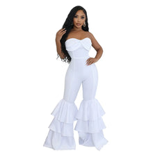 Jumpsuits Strapless Women Sleeveless Sexy Rompers One Piece Overalls Slim Fit Long Pant Ruffles Patchwork Elegant Lady