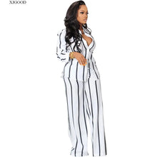 Women's Fashionable Strip Casual Two pieces Long Pants and Shirt