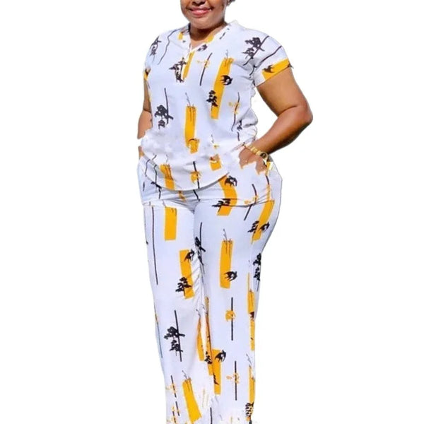 African Fashion Pants Set Women Blouse Straight Trousers Two Piece Set Woman Shirt Tracksuit Set Summer Top Matching Sets