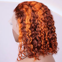 Ginger Orange Brown Colored Water Wave Bob Wigs Transparent 13x4 Lace Front Human Hair Wig For Women P4/350 Highlight Curly Wigs