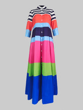 Modigirl Women's Contrast Color Striped Shirt Dress 2024 Summer Autumn Casual  Pleated Dress Vacation Woman Dresses