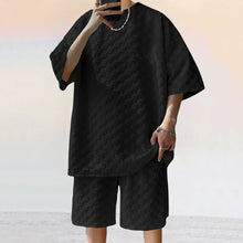 Men White Jacquard Checkered Short Sleeve Shorts Set Men's High-End Two-Piece Summer Trendy Clothing One Set Match Male Fashion