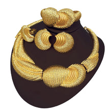 Luxury 18K Gold Plated Big Jewelry Set Large Necklace Chunky Bangle Bracelet Moon Shape Piercing Earring Ring Women Wedding Gift