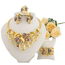 Dubai Gold Plated Jewelry Set Women Luxurious Necklace Earrings Bracelet Ring 4pcs Bride Wedding Party Jewelry Set Gift
