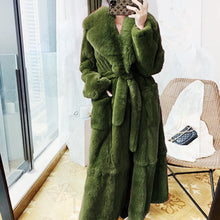 Women's Fashionable Belt Long Thick Warm Faux Fox Fur Jacket