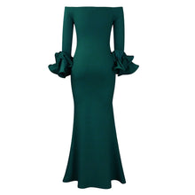 Elegant Sexy Side Slit Long Dress For Women Independent Stand Trade Clothing One-character Collar Leaf Sleeves Evening Dress