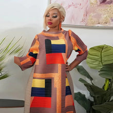2023 Fashion African 3/4 Sleeve Polyester Plus Size O-Neck Pleated Long Dress Dashiki African Clothes African Dresses for Women