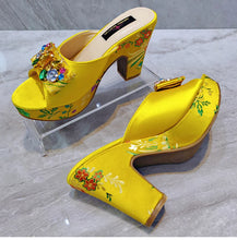 Fashion Women's Shoes High Heels Sexy Ladies Party Wedding Pattern Embroidery Mules High Heel Sandal Casual Beach Shoes For Lady