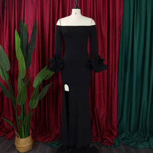 Elegant Sexy Side Slit Long Dress For Women Independent Stand Trade Clothing One-character Collar Leaf Sleeves Evening Dress