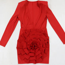 BWQ Women Rose Floral Applique Long Sleeve Bodycon Mini Midi Dress Winter V-neck Club Sexy Party Evening Dresses Vestidos 2025