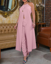 2024 New O Neck Solid Color & High Waist Pencil Pants High Slit Longline Top & Pants Set Sleeveless Summer Spring Clo