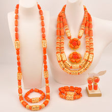 Natural coral beads orange necklace set for stylish Nigerian wedding couple African jewelry