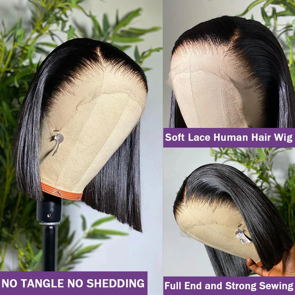Straight Short Bob Wigs 13x4 Human Hair Lace Frontal Wigs 200% Remy Pre Plucked Transparent Lace 4x4 Short Bob Wigs For Women