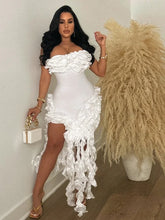 Women Strapless Ruffles Tassel Splicing Irregular Birthday Bodycon Midi Maxi Dress 2025 Even Sexy Party Dresses Vestidos