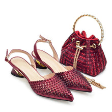 Italian Shoes with Matching Bags Set Decorated with Rhinestone African Shoes for Women Mid Heels Party Pumps  Plus Size Heels 43
