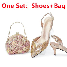 2025 New Designer Specials Italian Women Heels Shoes and Bag Set Coffee Colour Comfortable Women Pumps with Rhinestone for Party