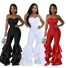 Jumpsuits Strapless Women Sleeveless Sexy Rompers One Piece Overalls Slim Fit Long Pant Ruffles Patchwork Elegant Lady