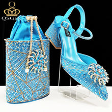QSGFC High-end Women's Shoes with Diamond Oval Stand Bag Popular in Nigeria Women's High Heels for Special Day