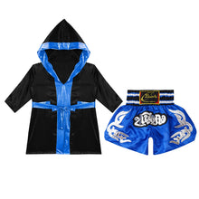 Kids Boys Boxing Sets Sports Outfits Halloween Cosplay Costume Long Sleeve Open Front Robe Satin Hooded Cloak with Belt Shorts