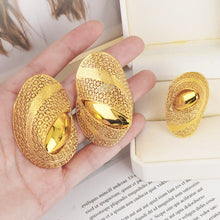New Fashion Style Gold Plated Earrings Ring Set for Women Girls Dubai Luxury Exaggerated Design Jewelry Gift for Party Easter