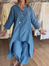 2024 Europe and the United States cross-border summer new, pure color casual long-sleeved cotton and linen suit women