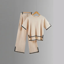 Two-piece Summer New Knitted Elegant Trousers Suit Short-sleeved Pullover Wide-leg Pants Casual Home Two-piece Women's Set