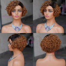 Ombre Blonde T1B27Pixie Cut Short Curly Bob Side Part Non Lace Front 100% Brazilian Human Hair Wigs