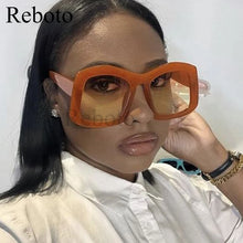 Retro Big Square Gradient Orange Sunglasses For Women New Fashion Luxury Designer Unique Oversized Ladies Sun Glasses Shades