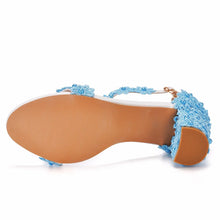 Plus Size 34-43 Shoes for Women Summer Lace Flower Sandals Peep Toe Fashion String Bead High Heel Party Wedding Evening Shoes