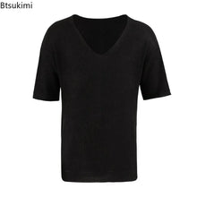 New 2025 Men's Summer Short Sleeve Knit Tops Shirts Casual V-neck British Loose Shirts Male Solid Shirts for Men Fashion Tops