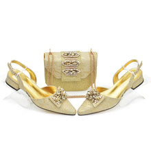 Ladies Shoe and Bag Set Latest Designers Low Heels Elegant Wedding Italian Shoes Bag Set Withn Rhinestone Green Shoe and Purse
