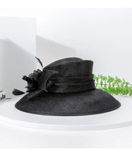 Luxury Blue Sinamay Church Hat For Women Elegant Feather Wedding Bridal Bowler Hats Cocktail Party Derby Cap Chapeau Femme