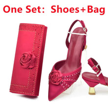 New Fashion Women Shoes and Bags To Match Set Nigeria Party Women's Pumps with Handmade Flowers Bag and Shoe Set Italian