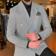 Men's classy jacket in white vintage houndstooth pattern peak lapel custom daily wear for birthday wedding prom Carnaval party