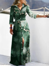 Autumn Lace-up Shirt Dresses Women Elegant Turn Down Collar Button Long Dress Women Fashion Striped Print Party Dress 2023