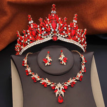 3 Pcs Princess Wedding Crown Jewelry Sets and Tiaras Green Pink Bride Necklace Earrings Set Girls Prom Birthday Accessory
