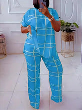 Spring Autumn New Women's Fashion Elements Striped Grid Printed Casual Round Neck Large Comfortable Two Piece Set