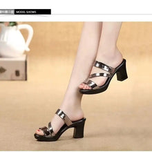 Summer High-heeled Women's Slippers 7cm Thick Heels Bright Skin Fish Mouth All-match Casual Shoes 2024 Luxury Woman Sandals