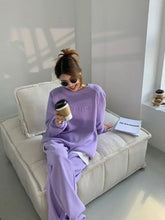 Women's Purple Sports Suit Spring And Autumn 2023 New Casual Fashion Style Loose Long Sleeve Sweater Tops Pants 2 Two Piece Set