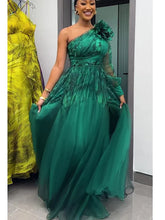 Women One Shoulder Sleeve Pleats Bridesmaid Dress Mesh Floral High Waist Dress Fashion Elegant Part Club Sexy Evening Long Dress